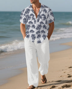 Beach Vacation Casual Loose Trousers Two-piece Suit For Men