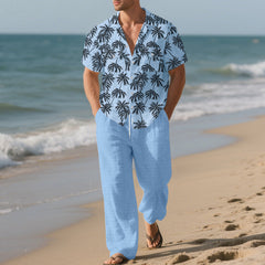 Beach Vacation Casual Loose Trousers Two-piece Suit For Men - TikTopia