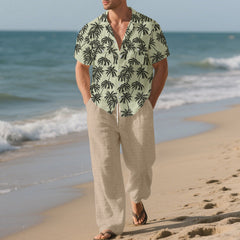 Beach Vacation Casual Loose Trousers Two-piece Suit For Men - TikTopia