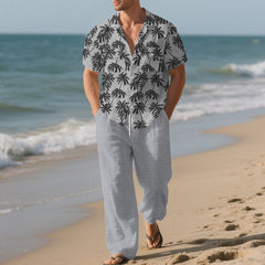 Beach Vacation Casual Loose Trousers Two-piece Suit For Men - TikTopia