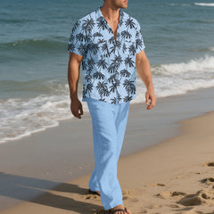 Beach Vacation Casual Loose Trousers Two-piece Suit For Men - TikTopia