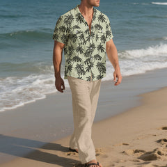 Beach Vacation Casual Loose Trousers Two-piece Suit For Men - TikTopia