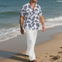 Beach Vacation Casual Loose Trousers Two-piece Suit For Men - TikTopia