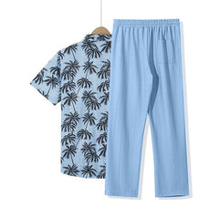 Beach Vacation Casual Loose Trousers Two-piece Suit For Men - TikTopia