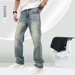 Men's Loose Elastic Casual Light Blue Jeans - TikTopia