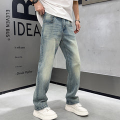 Men's Loose Elastic Casual Light Blue Jeans - TikTopia