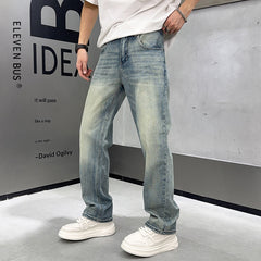Men's Loose Elastic Casual Light Blue Jeans - TikTopia