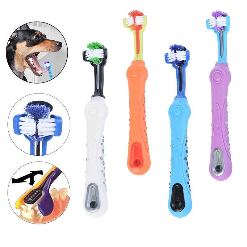 Three Sided Pet Toothbrush Dog Brush Bad Breath Tartar Teeth Care - TikTopia