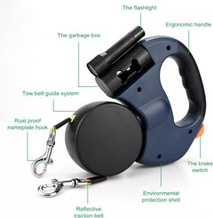 Retractable Lead Leash Double  Dual Doggie 2 Dog 50 Pounds For Pet - TikTopia