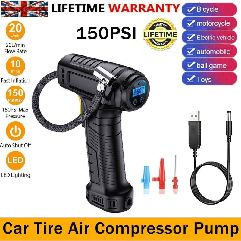 Car Tyre Inflator Cordless Digital USB Rechargeable Tire Air Compressor UK - TikTopia