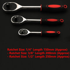 3 Piece 1 2  3  8  & 1  4  Ratchet Set Drive Heavy Duty Ratchet Socket UK - TikTopia