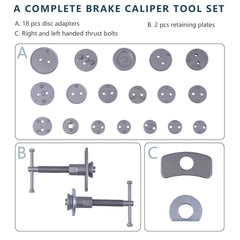 22pc Auto Car Universal Disc Piston Caliper Brake Rewind Wind Back Tool Kit Set - TikTopia