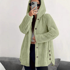 Women's Solid Color Long Sleeve Hooded Loose Plush Coat - TikTopia