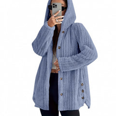 Women's Solid Color Long Sleeve Hooded Loose Plush Coat - TikTopia