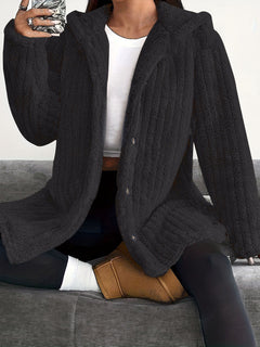 Women's Solid Color Long Sleeve Hooded Loose Plush Coat - TikTopia