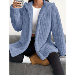 Women's Solid Color Long Sleeve Hooded Loose Plush Coat - TikTopia