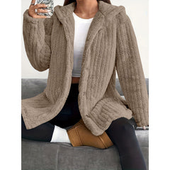 Women's Solid Color Long Sleeve Hooded Loose Plush Coat - TikTopia