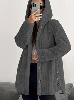 Women's Solid Color Long Sleeve Hooded Loose Plush Coat - TikTopia