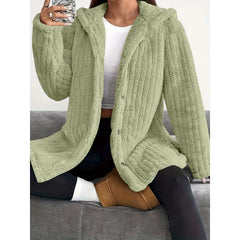 Women's Solid Color Long Sleeve Hooded Loose Plush Coat - TikTopia