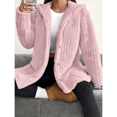 Women's Solid Color Long Sleeve Hooded Loose Plush Coat - TikTopia