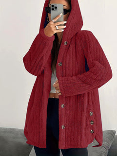 Women's Solid Color Long Sleeve Hooded Loose Plush Coat - TikTopia