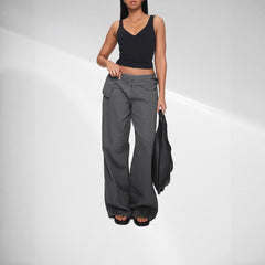European And American Dark Wide-leg Jeans Personalized Belt Buckle Asymmetric Pocket Drag Sister Out Of The Street - TikTopia