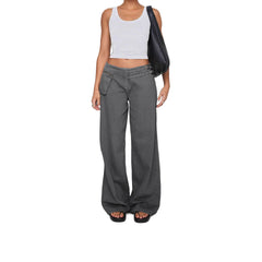 European And American Dark Wide-leg Jeans Personalized Belt Buckle Asymmetric Pocket Drag Sister Out Of The Street - TikTopia