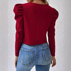 Round Neck Cardigan Zipper Bubble Long Sleeve Coat Women's Clothing - TikTopia