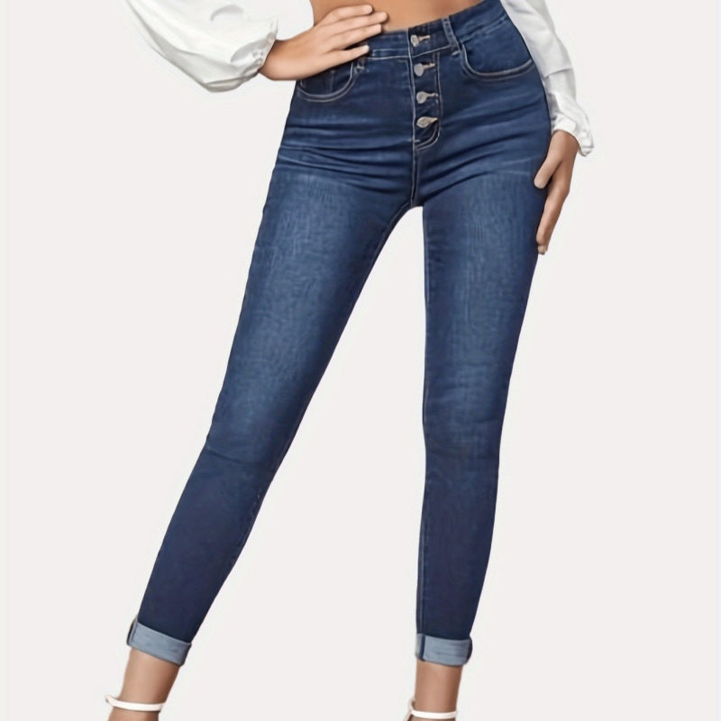 Contrast Color Slim Fit Stretch Rolled Hem Cropped Jeans - TikTopia