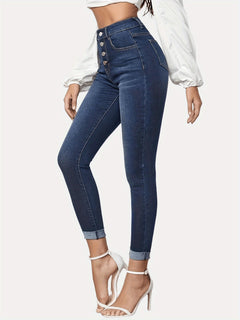 Contrast Color Slim Fit Stretch Rolled Hem Cropped Jeans - TikTopia