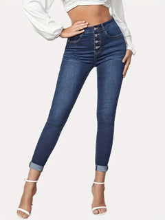 Contrast Color Slim Fit Stretch Rolled Hem Cropped Jeans - TikTopia