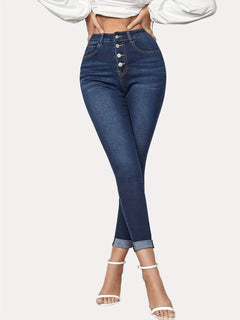 Contrast Color Slim Fit Stretch Rolled Hem Cropped Jeans - TikTopia