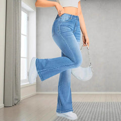 Pocket Design Loose Flared Pants Slim Fit Light Blue Trousers - TikTopia