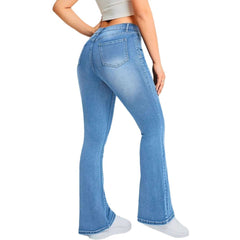 Pocket Design Loose Flared Pants Slim Fit Light Blue Trousers - TikTopia