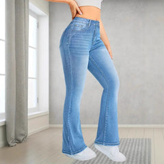 Pocket Design Loose Flared Pants Slim Fit Light Blue Trousers - TikTopia