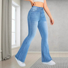 Pocket Design Loose Flared Pants Slim Fit Light Blue Trousers - TikTopia