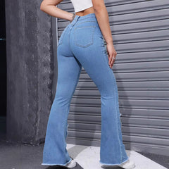 Washed Casual Heart-shaped Ripped Stretch Flared Jeans - TikTopia