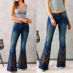 Women’s High-Waist Heart Cut-Out Bootcut Jeans – Vintage Wash Y2K Style - TikTopia