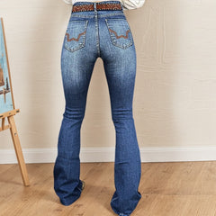 Women’s High-Waist Heart Cut-Out Bootcut Jeans – Vintage Wash Y2K Style - TikTopia