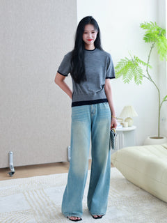 Women's Retro Washed Loose Straight Jeans - TikTopia