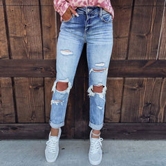 Women's Skinny Ripped Jeans Hand-worn - TikTopia