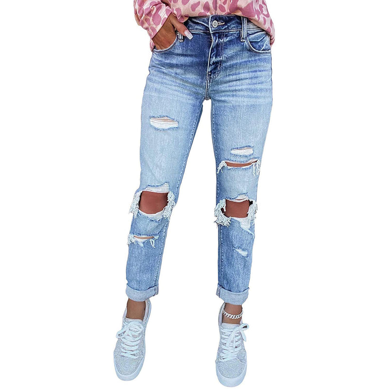 Women's Skinny Ripped Jeans Hand-worn - TikTopia