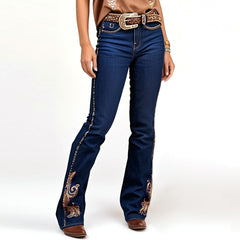 Women’s Embroidered Bootcut Jeans – Mid-Rise Butt-Lifting Fit with Statement Stitching - TikTopia