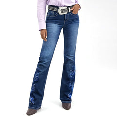 Women’s Embroidered Bootcut Jeans – Mid-Rise Butt-Lifting Fit with Statement Stitching - TikTopia