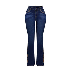Women’s Embroidered Bootcut Jeans – Mid-Rise Butt-Lifting Fit with Statement Stitching - TikTopia