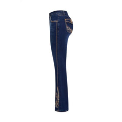 Women’s Embroidered Bootcut Jeans – Mid-Rise Butt-Lifting Fit with Statement Stitching - TikTopia
