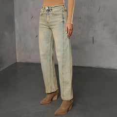 Women’s Retro Straight-Leg Distressed Khaki Jeans - TikTopia
