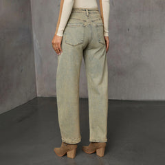 Women’s Retro Straight-Leg Distressed Khaki Jeans - TikTopia