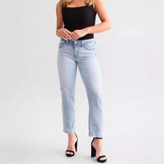 Women's Blue High Waist Straight Micro Elastic Jeans - TikTopia