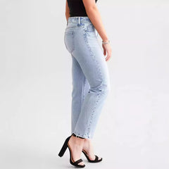 Women's Blue High Waist Straight Micro Elastic Jeans - TikTopia